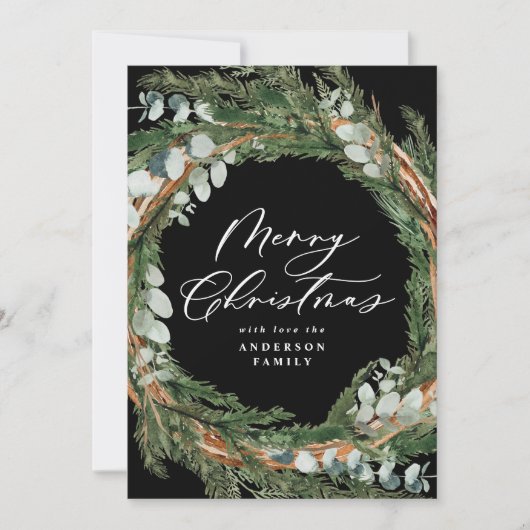 Modernes, minimales Blattwerk schwarz Weihnachten (Vorderseite)