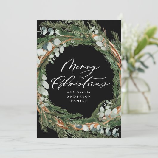 Modernes, minimales Blattwerk schwarz Weihnachten (Stehend Vorderseite)