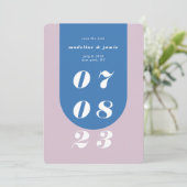 Modernes, minimales blaues, Lila Retro-Bogendatum Save The Date (Stehend Vorderseite)