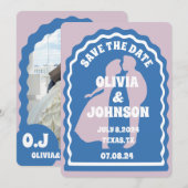 Modernes, minimales Blue Retro Wavy Arch Bold Date Save The Date (Vorne/Hinten)