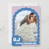 Modernes, minimales Blue Retro Wavy Arch Bold Date Save The Date (Rückseite)