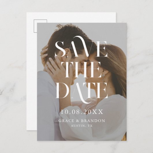 Modernes, minimales Chic-Foto-Hochzeit retten das  Ankündigungspostkarte (Vorne/Hinten)