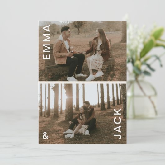 Modernes minimales doppeltes Foto Save the Date Einladung (Stehend Vorderseite)