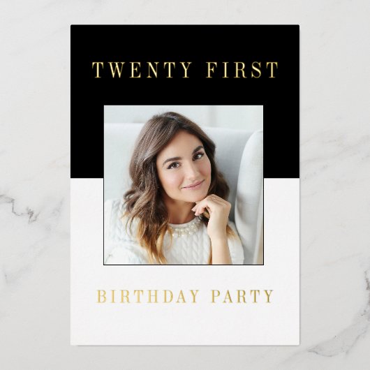 Modernes minimales Foto 21. Geburtstag Folieneinladung (Vorderseite)