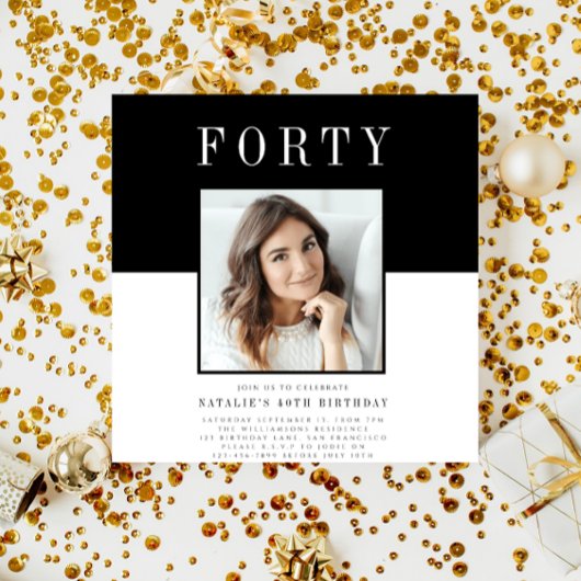 Modernes minimales Foto 40. Geburtstag Einladung