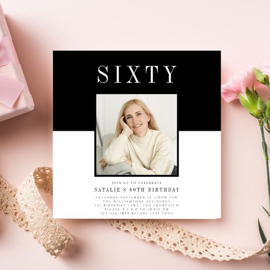 Modernes minimales Foto 60. Geburtstag Einladung