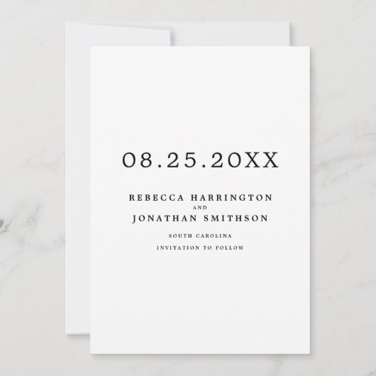 Modernes Minimales Foto Schwarz-weiß Hochzeit Save The Date (Rückseite)