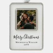 Modernes Minimales Foto Weihnachtsschrift White Rahmen-Ornament Silber (Vorderseite)