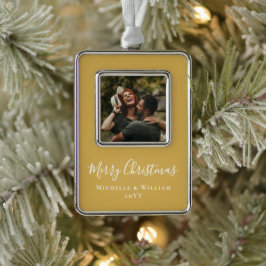 Modernes Minimales Foto Weihnachtsskript Gold Rahmen-Ornament Silber