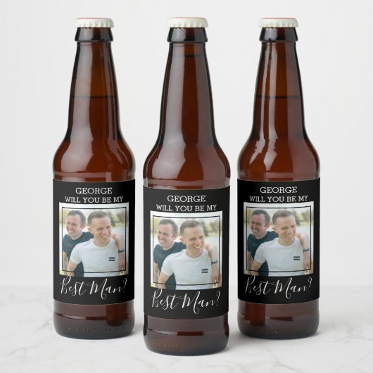 Modernes Minimales Foto | Werden Sie mein Trauzeug Bierflaschenetikett (Flaschen)