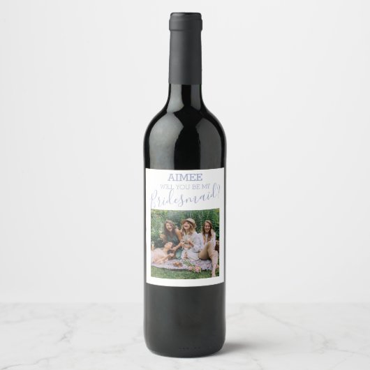 Modernes Minimales Foto | Werden Sie meine Bridesm Weinetikett (Vorderseite)