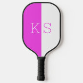 Modernes Minimales Fuchsienrosa und weißes Monogra Pickleball Schläger (Rückseite)