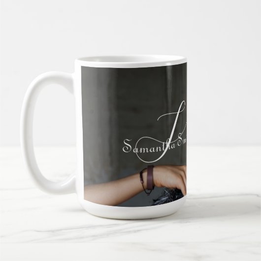 Modernes Minimales Full Foto Script Monogram Kaffeetasse (Links)