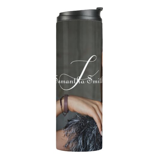 Modernes Minimales Full Foto Script Monogram Thermosbecher (Nach links gedreht)