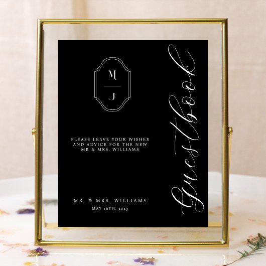 Modernes & minimales Gästebuch-Script Monogramm Sc Poster