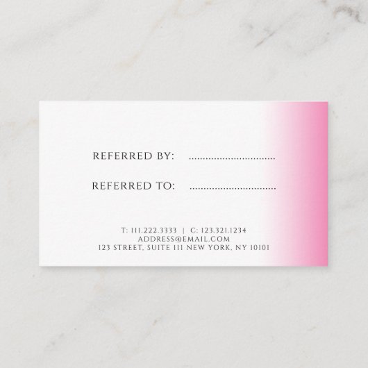 Modernes minimales Gefälle rosa weiße Make-up & Ha Empfehlungskarte (Rückseite)