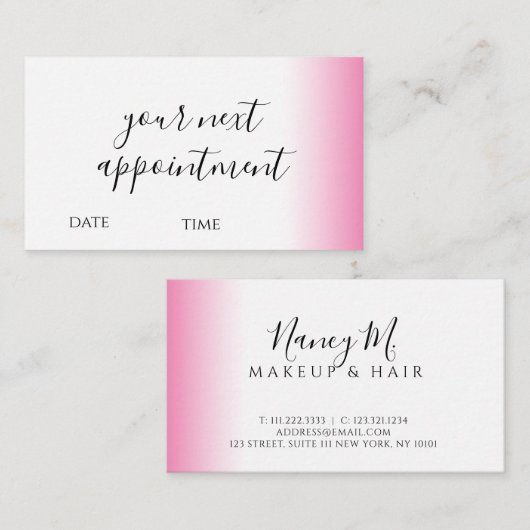 Modernes minimales Gefälle rosa weiße Make-up & Ha Terminkarte (Vorne/Hinten)
