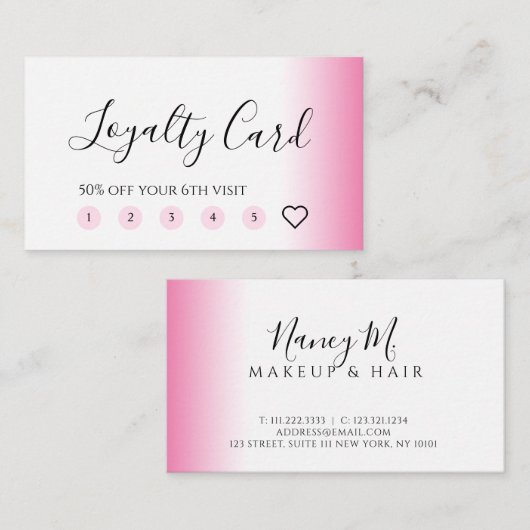 Modernes minimales Gefälle rosa weiße Make-up & Ha Treuekarte (Vorne/Hinten)