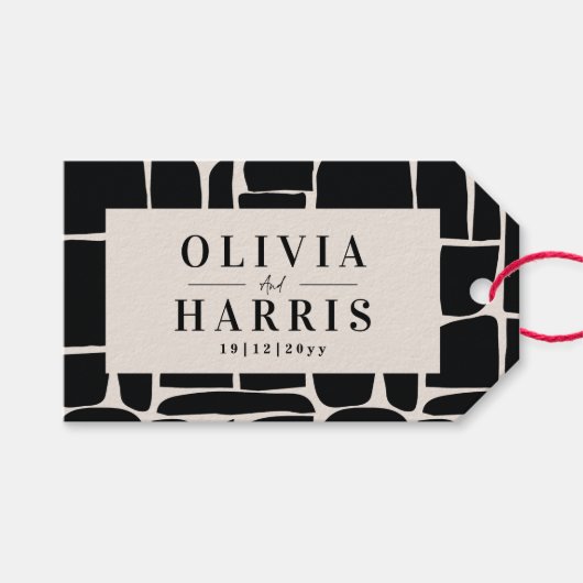 Modernes, minimales grafisches Schwarzweiß-Party Geschenkanhänger (Vorderseite (Horizontal))