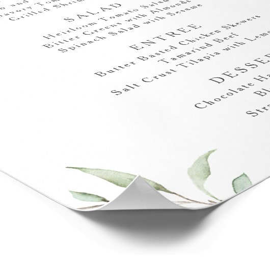 Modernes, minimales Grün rustikales Hochzeitsmenü Poster (Ecke)