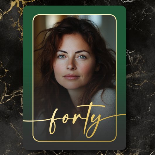 Modernes minimales grünes Foto vierzigjährig Folieneinladung
