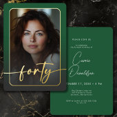 Modernes minimales grünes Foto vierzigjährig Folieneinladung