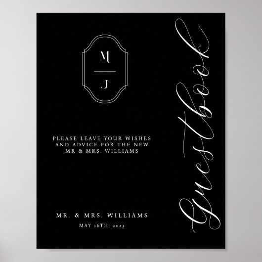 Modernes & minimales Guestbook Script Monogram Bla Poster (Vorne)