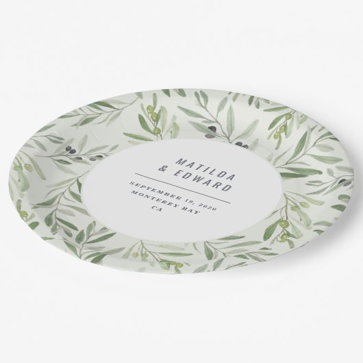 Modernes minimales Laubhochzeits-Party der Pappteller (Schrägansicht)