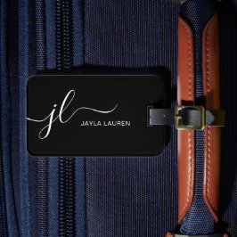 Modernes, minimales Monogramm-Script schwarz und w Gepäckanhänger