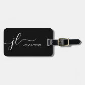Modernes, minimales Monogramm-Script schwarz und w Gepäckanhänger (Vorderseite horizontal)