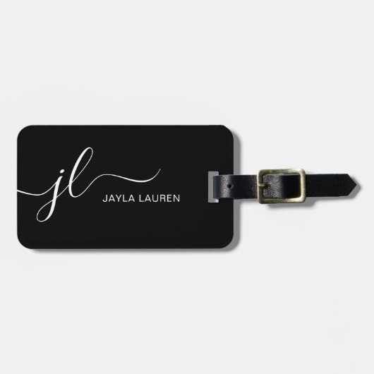 Modernes, minimales Monogramm-Script schwarz und w Gepäckanhänger (Vorderseite horizontal)