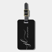 Modernes, minimales Monogramm-Script schwarz und w Gepäckanhänger (Vorderseite vertikal)