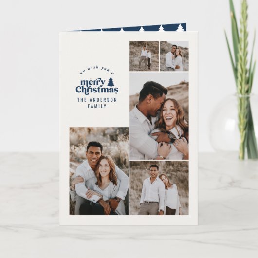 Modernes minimales Navy-Weihnachtsmehrmals-Foto Dankeskarte (Vorderseite)