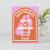 Modernes minimales Orange Retro Wavy Arch Bold Dat Save The Date (Stehend Vorderseite)