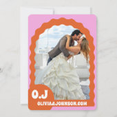 Modernes minimales Orange Retro Wavy Arch Bold Dat Save The Date (Rückseite)