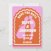 Modernes minimales Orange Retro Wavy Arch Bold Dat Save The Date (Vorderseite)