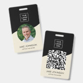Modernes minimales QR Code Abzeichen für Beige Mit Ausweis (Vorder- & Rückseite)