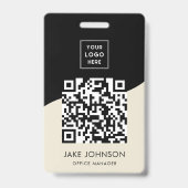 Modernes minimales QR Code Abzeichen für Beige Mit Ausweis (Rückseite)