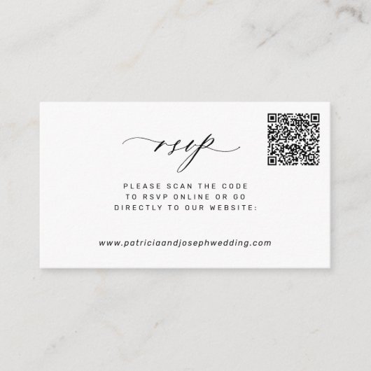 Modernes minimales QR-Code Hochzeit RSVP Begleitkarte (Vorderseite)