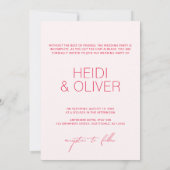 Modernes, minimales Rosa-Foto Einladung (Rückseite)