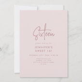Modernes, minimales Rosa Foto Sweet 16 Einladung (Vorderseite)