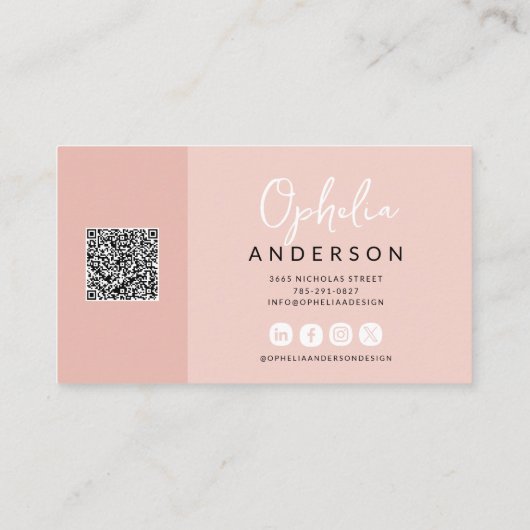 Modernes minimales rosa Skript boho QRcode Visitenkarte (Rückseite)