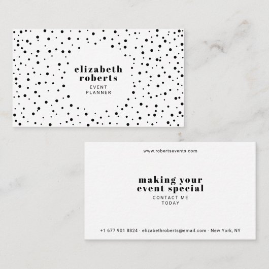 Modernes, minimales Schwarz-Weiß-Polka-Punktmuster Visitenkarte (Vorne/Hinten)