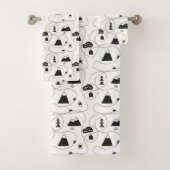 Modernes minimales Schwarz-Weiß-Scribble-Muster Badhandtuch Set (Insitu)