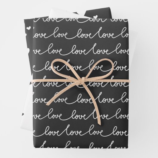 Modernes, minimales Schwarz-Weiß-Valentin Geschenkpapier Set (Beispiel)