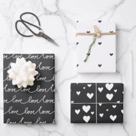 Modernes, minimales Schwarz-Weiß-Valentin Geschenkpapier Set