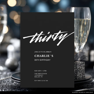 Modernes, minimales Schwarz-weißes Drehbuch 30. Ge Einladung