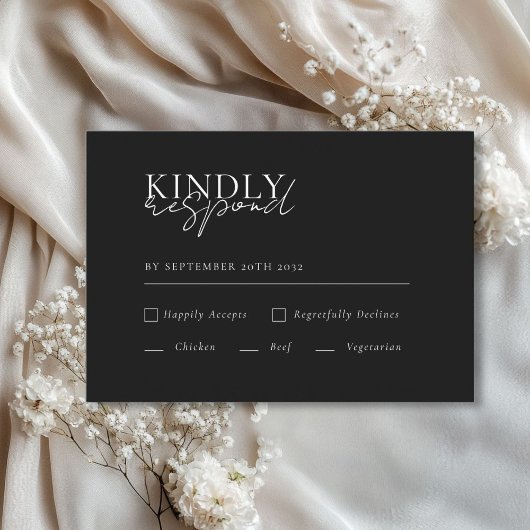 Modernes, minimales, schwarzes QR Code Wedding RSV Begleitkarte