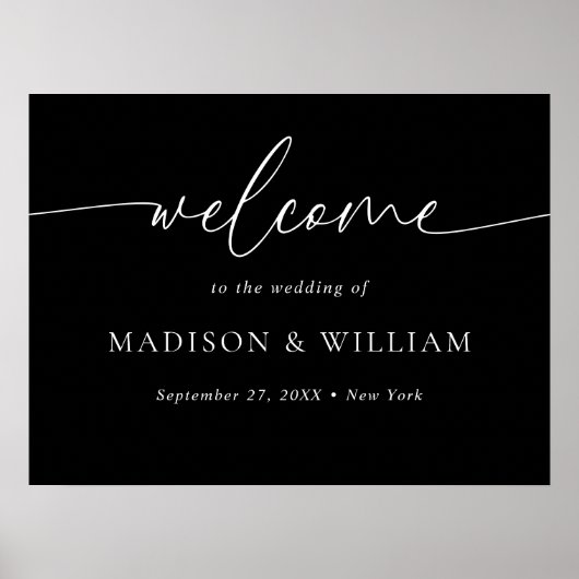 Modernes, minimales Script Black Wedding Willkomme Poster (Vorne)