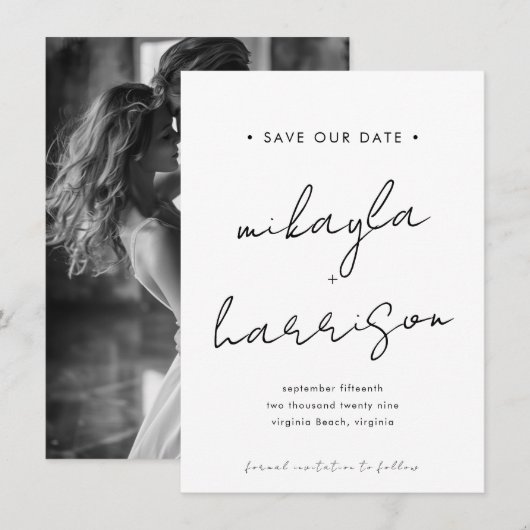 Modernes Minimales Script-Foto Save the Date (Vorne/Hinten)